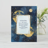 Invitation Mystic Midnight Blue et Gold Watercolor Mariage (Debout devant)