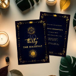 Invitation Mystic Tarot Fortune Marine Gold 30e fête d'annive<br><div class="desc">Un modèle moderne, élégant et chic 30ème anniversaire d'invitation avec un thème tarot, conteur de fortune, avec un arrière - plan de marine, un cadre déco avec des éléments de tarot : le soleil, la lune, le chalice etc. et une couche d'or (c'est un effet numérique, pas un vrai papier...</div>