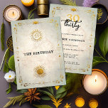 Invitation Mystic Tarot Fortune Old Gold 30e fête d'anniversa<br><div class="desc">Un modèle d'invitation moderne, élégant et chic de 30ème anniversaire avec un thème de tarot, voyant de fortune, avec un ancien arrière - plan parchemin, un cadre déco avec des éléments de tarot : le soleil, la lune, le chalice, etc. et une couche d'or (c'est un effet numérique, pas un...</div>