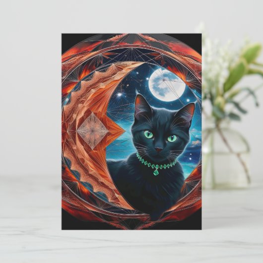 Invitation Mystical Black Cat Celestial Mandala (Debout devant)