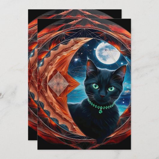 Invitation Mystical Black Cat Celestial Mandala (Devant / Derrière)