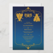 Invitation Mystical Blue Gold Celestial Stars Mariage (Devant)