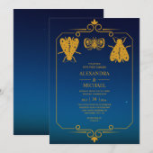 Invitation Mystical Blue Gold Celestial Stars Mariage (Devant / Derrière)