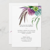 Invitation Mystical Boho aquarelle Succulente fête d'annivers (Devant / Derrière)