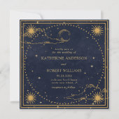 Invitation Mystical Celestial Gold Moon Stars Carré Mariage (Devant)
