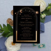 Invitation Mystical Chic Black Gold Star Lune Espace d'astron