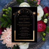 Invitation Mystical Chic Black Gold Star Lune Espace d'astron