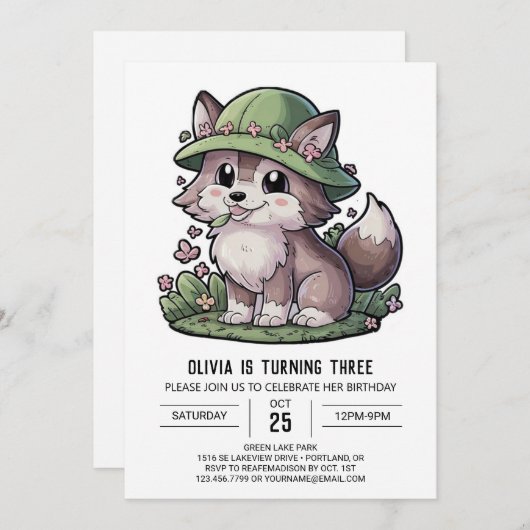 Invitation Mystical Dreamy Digital Wolf Anniversaire (Devant / Derrière)