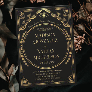 Invitation Mystical Elegant Gold Tarot Mariage gothique