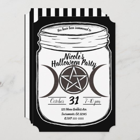 Invitation Mystical Magic Moons Mason Jar Halloween Party (Devant / Derrière)