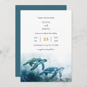 Invitation Mystical Moonlight Blue Sea Turtle Love Mariage