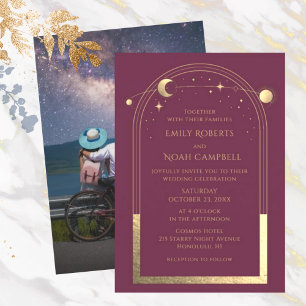 Invitation Mystical Plum Gold Sun Moon Stars Mariage photo