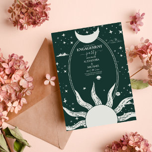 Invitation  Mystical Silver and Green Sun Moon Wedding