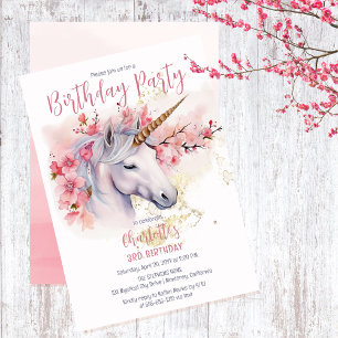 Invitation Mystical Unicorn Floral Girl 3e fête d'anniversair