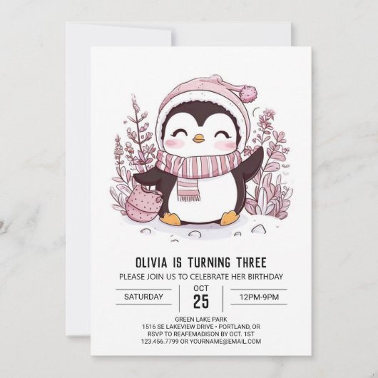 Invitation Mystical Whimsical Penguin Digital Anniversaire (Devant)