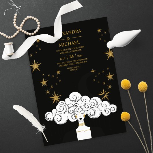 Invitation Mystique Black Gold Celestial Lune Mariage Invita