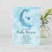 Invitation Mystique Bleu et Argent Aquarelle Moitié Lune Luna (Debout devant)