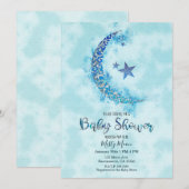 Invitation Mystique Bleu et Argent Aquarelle Moitié Lune Luna (Devant / Derrière)