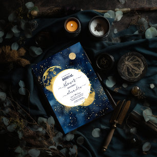 Invitation Mystique Bleu Minuit et Or Aquarelle de Mariage