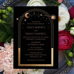 Invitation Mystique Chic Noir Or Étoile Lune Astronomie Espac