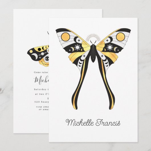 Invitation mystique des papillons d'or céleste (Devant / Derrière)