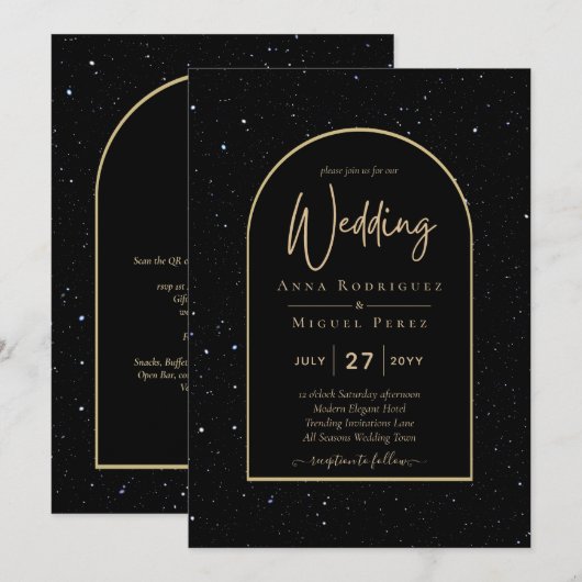 Invitation Mystique OR NOIR Mariage de nuit étoilé (Devant / Derrière)