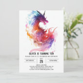 Invitation Mythique Aquarelle Enfants Dragon Anniversaire (Debout devant)