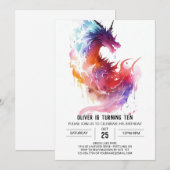 Invitation Mythique Aquarelle Enfants Dragon Anniversaire (Devant / Derrière)