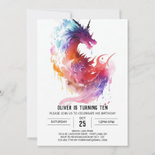 Invitation Mythique Aquarelle Enfants Dragon Anniversaire