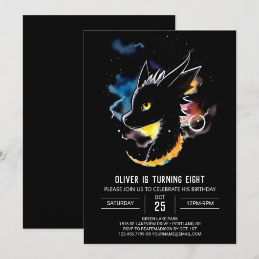 Invitation Mythique Créature Dragon Anniversaire (Devant / Derrière)