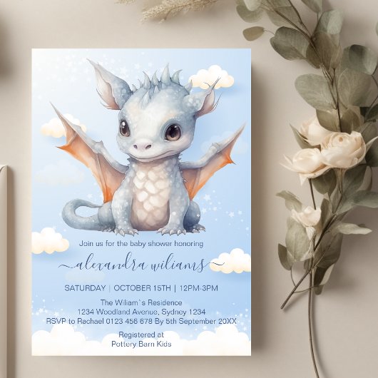 Invitation Mythique Dragon Baby shower Fairytale