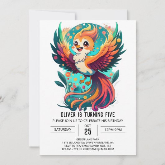 Invitation Mythique Oiseau Magique Whimsical Phoenix Annivers (Devant)