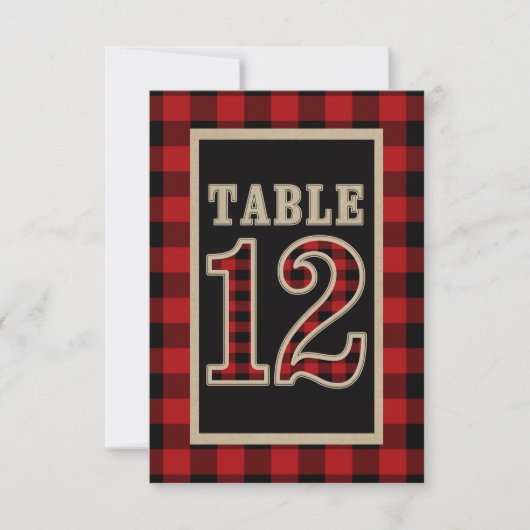Invitation N° 12 de table rustique carreau rouge et noir buff (Devant)