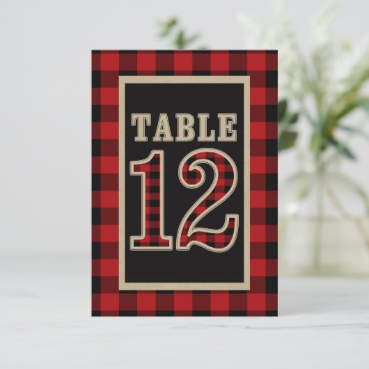 Invitation N° 12 de table rustique carreau rouge et noir buff (Debout devant)