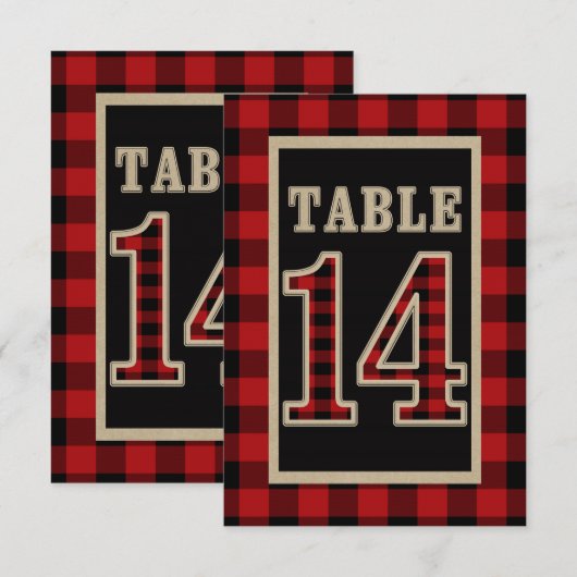 Invitation N° 14 de table rustique plaid buffle rouge et noir (Devant / Derrière)