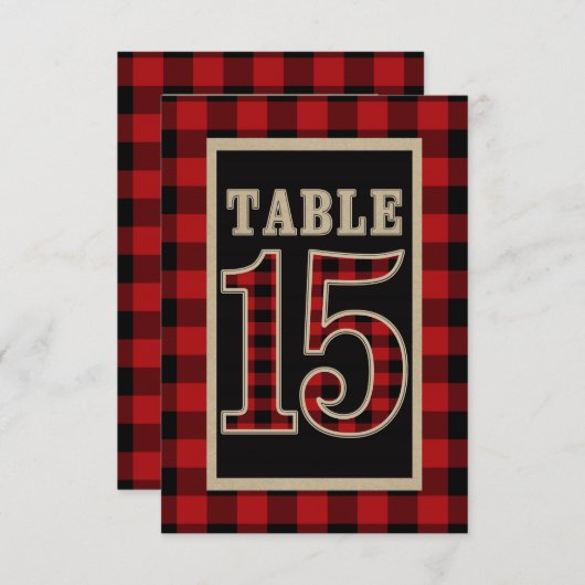 Invitation N°15 de table rustique plaid bœuf rouge et noir (Devant / Derrière)