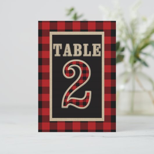 Invitation N° 2 de table rustique plaid rouge et noir Buffle (Debout devant)