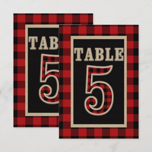 Invitation N° 5 de table rustique à carreaux rouge et noir Bu (Devant / Derrière)