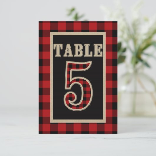 Invitation N° 5 de table rustique plaid buffle rouge et noir (Debout devant)