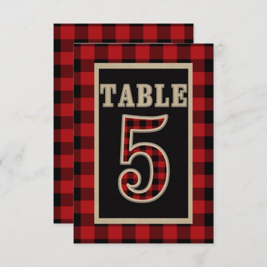 Invitation N° 5 de table rustique plaid buffle rouge et noir (Devant / Derrière)