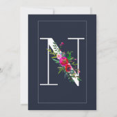 Invitation N Monogramme Initiale Moderne Bleu Floral Mariage (Dos)