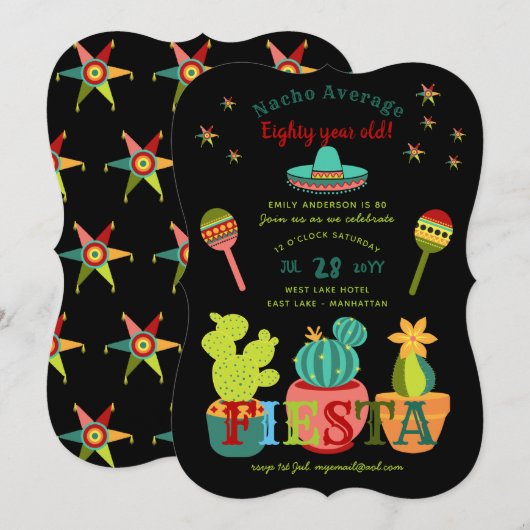 Invitation Nacho Average 80year old! Fiesta 80e Anniversaire (Devant / Derrière)