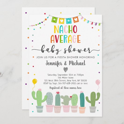 Invitation Nacho Baby shower moyen Cactus Fiesta (Devant / Derrière)