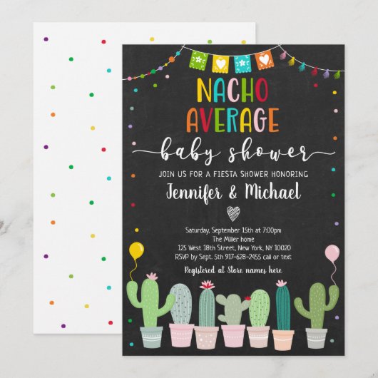 Invitation Nacho Baby shower moyen Fiesta (Devant / Derrière)