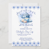 Invitation Nage douche thé fête bleu tuiles thé pot (Devant)