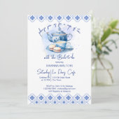 Invitation Nage douche thé fête bleu tuiles thé pot (Debout devant)