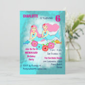 Invitation Nage Mermaids mignonne fille Anniversaire Invitati (Debout devant)