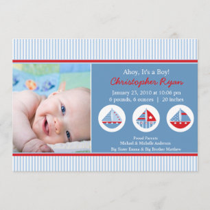 Invitation Naissance Annoucement de bébé de voiliers