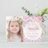 Invitation Naissance de la princesse cygne rose violette (Debout devant)