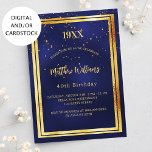 Invitation Naissance de l'année de confetti bleu marine<br><div class="desc">Un arrière - plan bleu foncé,  bleu marine. La couleur bleue est inégale. Avec un cadre en faux or et des confettis dorés saupoudrés,  des lettres de couleur dorée. Personnalisez et ajoutez l'année de naissance,  le nom,  les détails de la fête.</div>